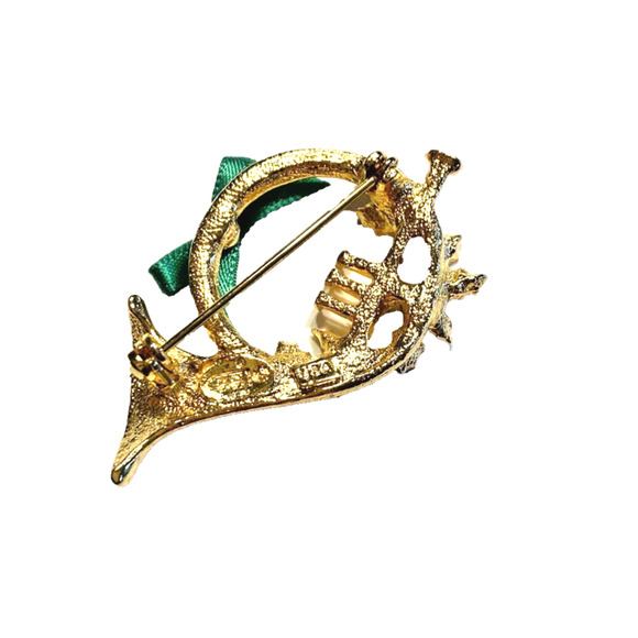 Vintage Christmas Brooch Goldtone French Horn Signed CG USA Festive Holiday Pin - Picture 4 of 6